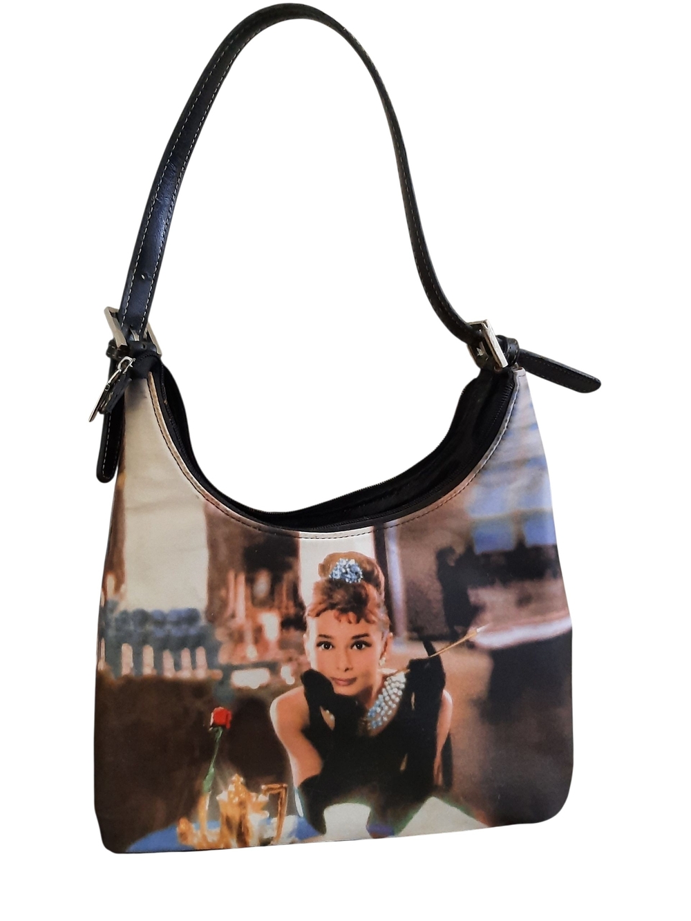 Printed Shoulder Bag with Black Trim and Strap